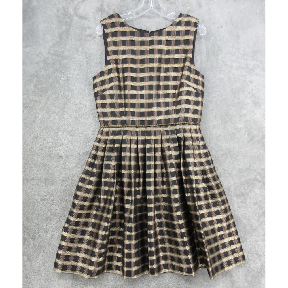 Tahari Dress Womens Size 10 Plaid Metallic Pleated Fit & Flare Party Holiday Zip